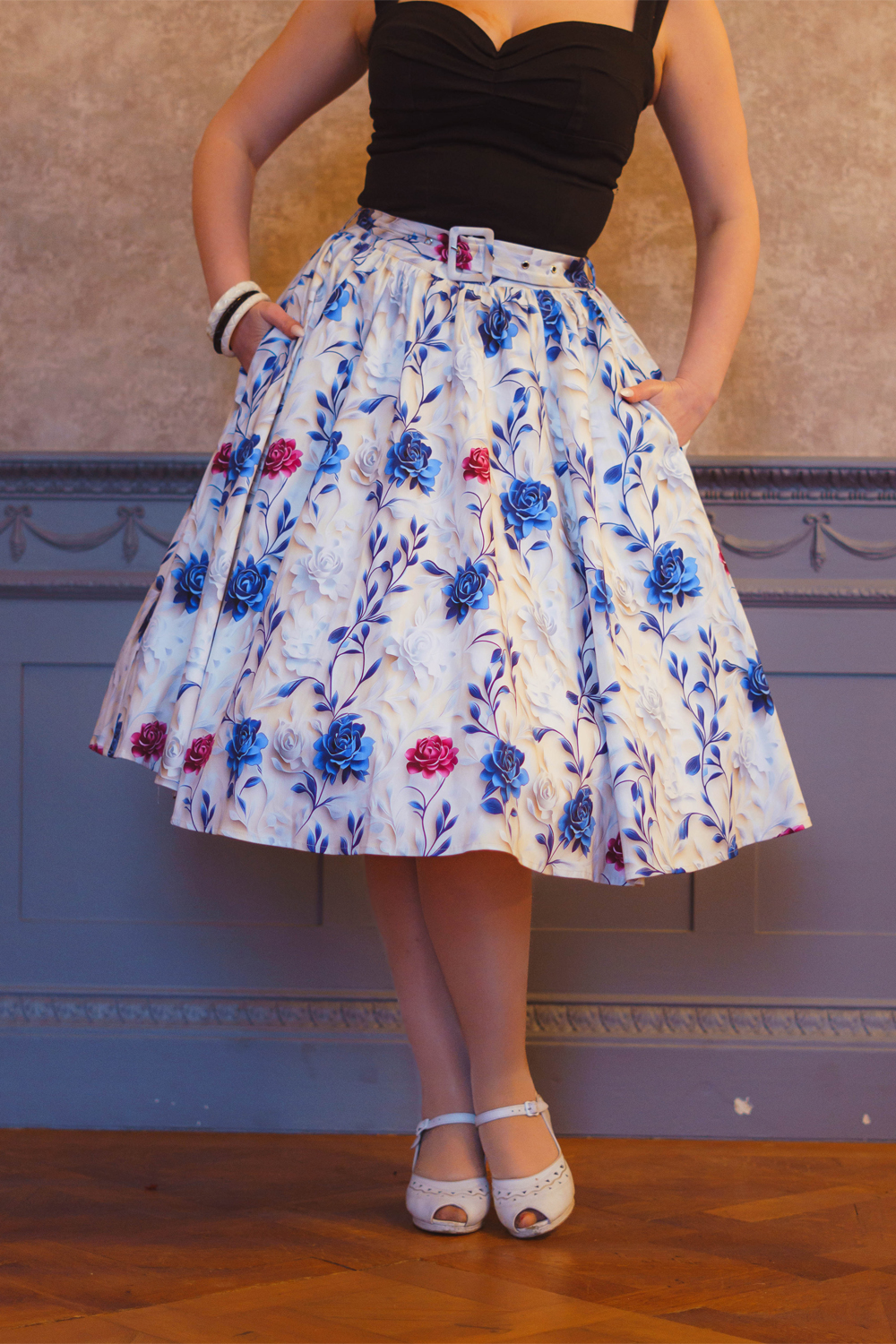 Blue Willow Floral Swing Skirt